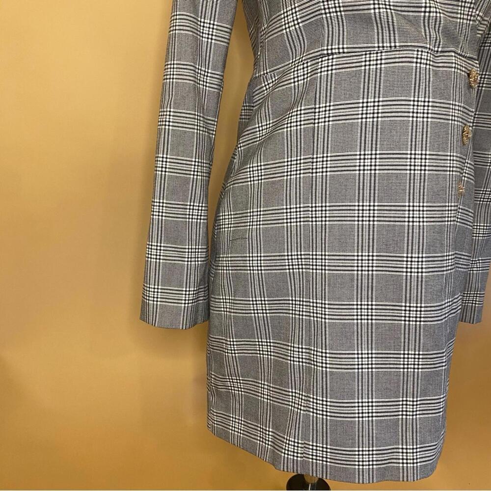 Zara Plaid Blazer Mini Dress Jeweled Buttons Long Sleeve Size S NWT - Picture 7 of 12